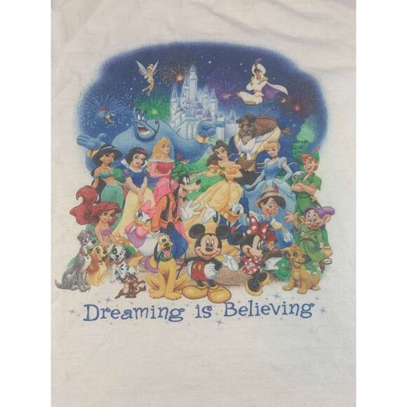 Vintage Disney Store T Shirt Men L White Crewneck Dreaming Is Believing Graphic - Picture 2 of 11